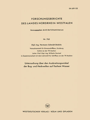 cover image of Untersuchung über den Ausbreitungswinkel der Bug- und Heckwellen auf flachem Wasser